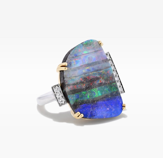 ‘Despina’ 9.2ct Australian Boulder Opal & Diamond Platinum Ring Ring JasonRee
