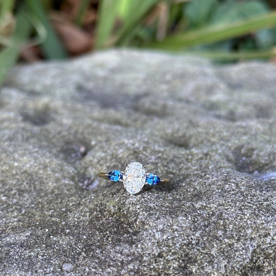 ‘Delta’ 1.22ct E VS1 Lab Grown Oval Diamond & Australian Sapphire Ring Ring Jason Ree Design
