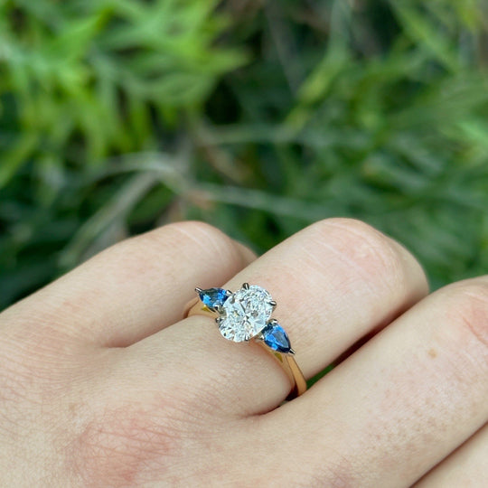 ‘Delta’ 1.22ct E VS1 Lab Grown Oval Diamond & Australian Sapphire Ring Ring Jason Ree Design