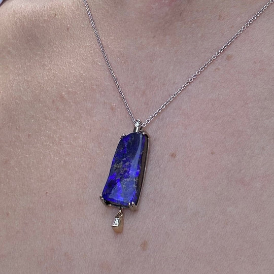 ‘Rhapsody’ 8.14ct Blue Violet Boulder Opal White Gold Necklace Necklace Jason Ree Design