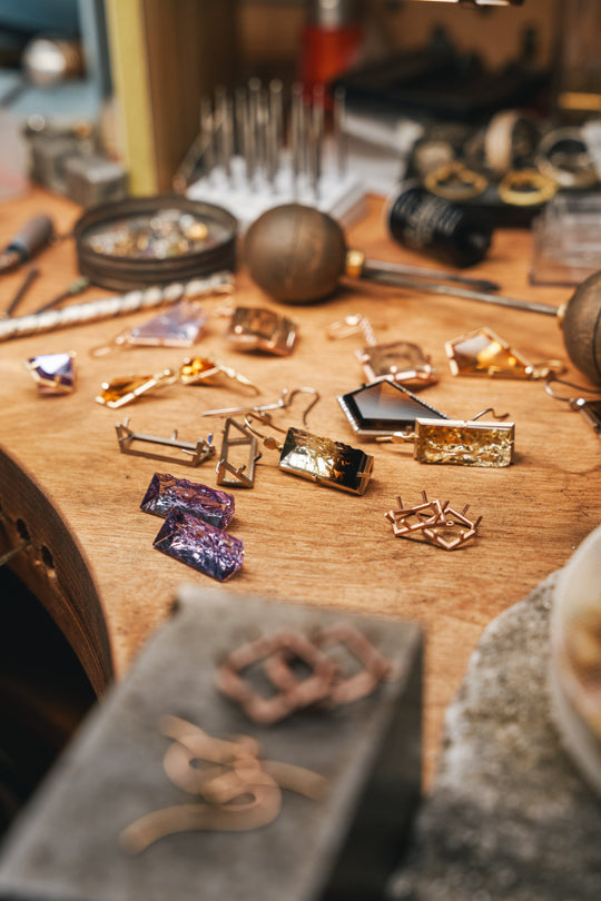 ‘Peak’ Lavender Quartz & Peacock Pearl Rose Gold Earrings Earrings Jason Ree Design