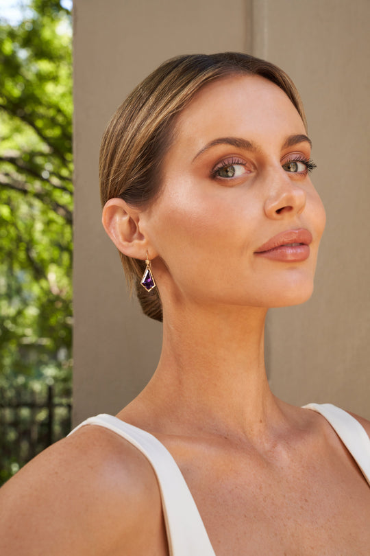 ‘Summit’ Amethyst Yellow Gold Earrings Earrings Jason Ree Design