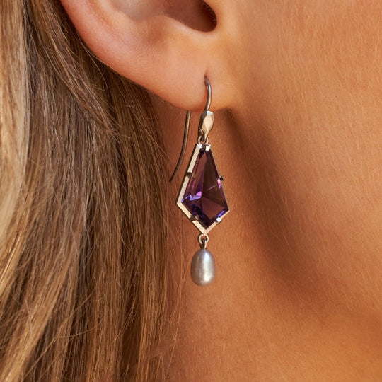 ‘Summit’ Amethyst & Silver Pearl White Gold Earrings Earrings Jason Ree Design