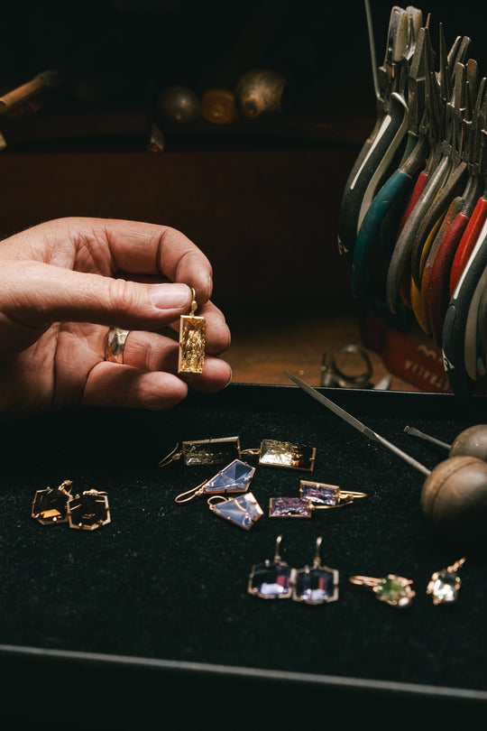 ‘Peak’ Prasiolite & Silver Pearl White Gold Earrings