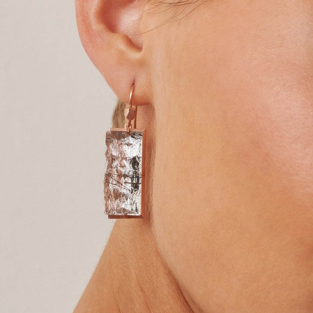 ‘Chasm’ Tourmalinated Quartz Rose Gold Earrings Earrings Jason Ree Design