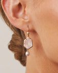 ‘Peak’ Rose Quartz & Pink Pearl Yellow Gold Earrings