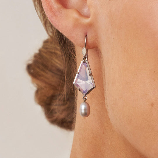 ‘Summit’ Lavender Quartz & Silver Pearl Drop White Gold Earrings Earrings Jason Ree Design