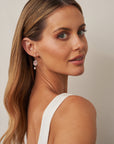 ‘Peak’ Rose Quartz & Silver Pearl White Gold Earrings
