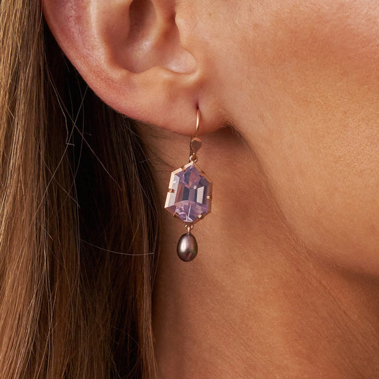 ‘Peak’ Lavender Quartz & Peacock Pearl Rose Gold Earrings Earrings Jason Ree Design