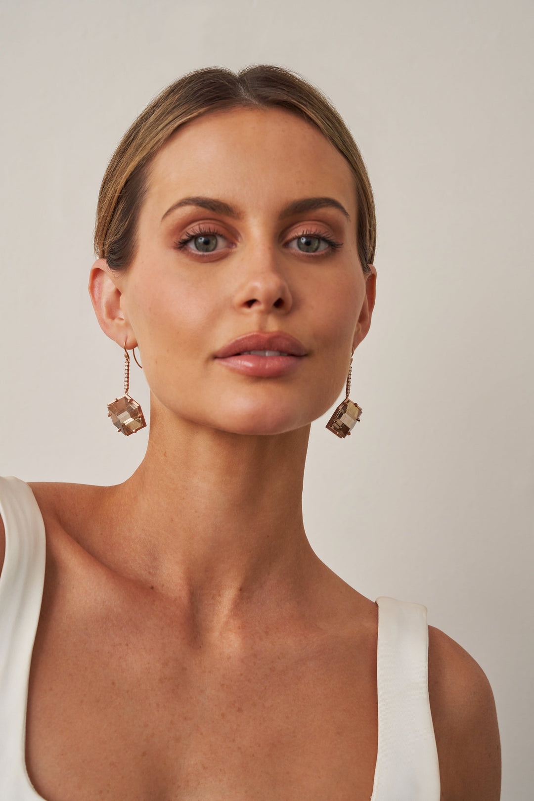 ‘Geode’ Rutilated Champagne Quartz & Diamond Drop Rose Gold Earrings