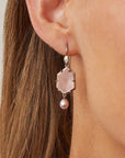 ‘Peak’ Rose Quartz & Pink Pearl Drop White Gold Earrings
