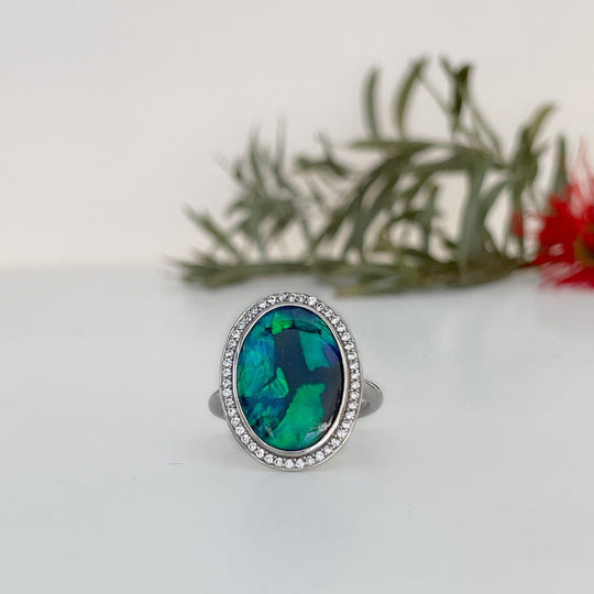 "Black Mirror" 3.69ct Black Opal Diamond Ring