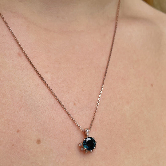 'Lotus' 1.19ct Australian teal sapphire rose gold necklace Pendant Jason Ree Design
