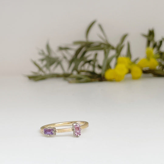 "Mosaic" Purple Pink Pastel Duo Sapphire Stacking Ring | Yellow Gold Ring JasonRee