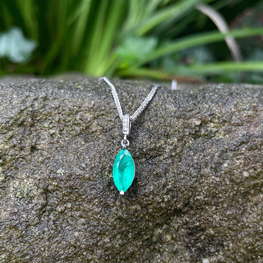 ‘Isabeau’ 1.28ct Colombian Emerald & Diamond Platinum Pendant Pendant Jason Ree Design