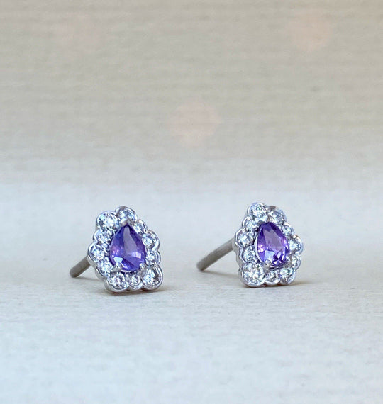 "Raindrops" 0.37ct Purple Sapphire & Diamond Studs Earrings JasonRee