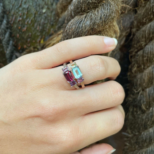 "Mosaic" Aquamarine and Sapphire Ring Rose Gold Ring JasonRee