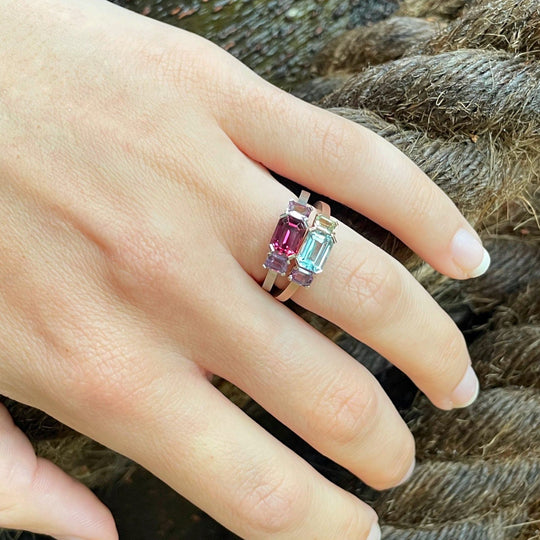 "Mosaic" Aquamarine and Sapphire Ring Rose Gold Ring JasonRee