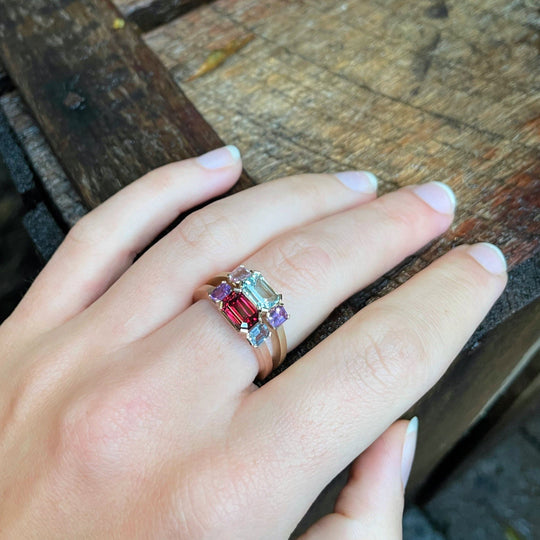 "Mosaic" Aquamarine and Sapphire Ring Yellow Gold Ring JasonRee
