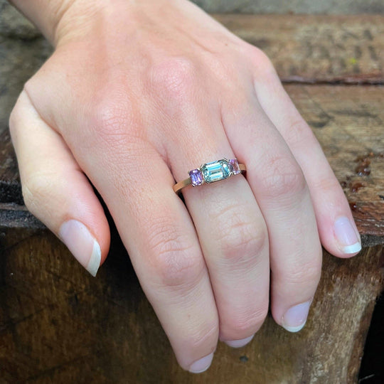 "Mosaic" Aquamarine and Sapphire Ring Yellow Gold Ring JasonRee
