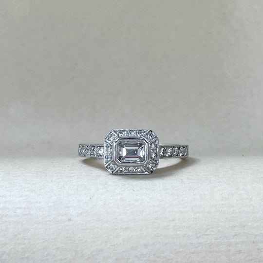 "Daisy" 0.46ct Micropave Halo Emerald-Cut Diamond Ring Ring Jason Ree Design 