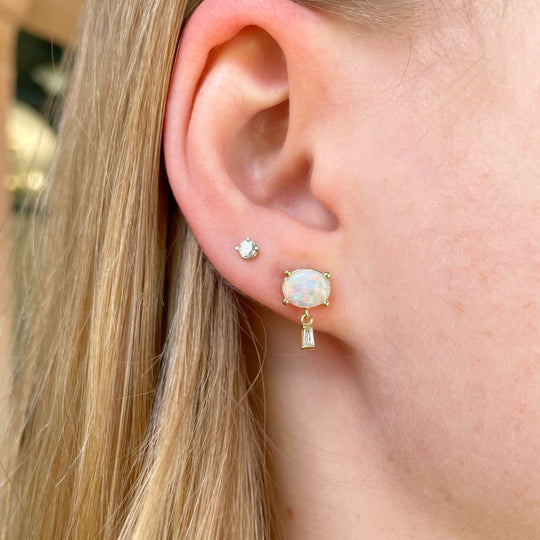 "Delaunay" 1.18ct Red Crystal Opal & Baguette Diamond Studs