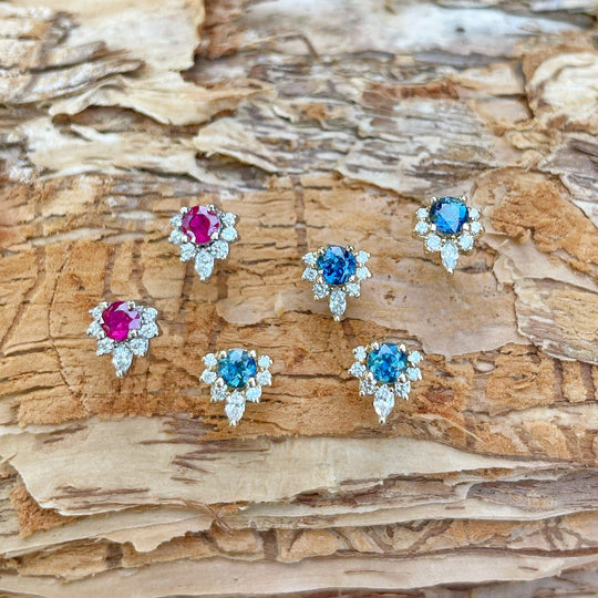 "Tilly" Blue Australian Sapphire & Diamond Studs Earrings Jason Ree Design 