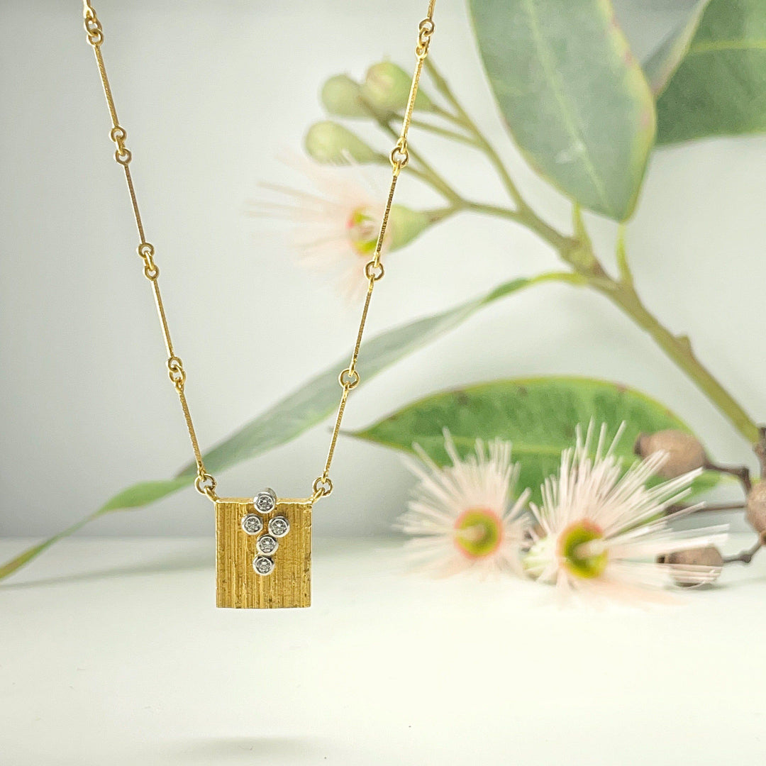 Lapponia 18ct Gold & Diamond Square Necklace Pendant Jason Ree Design