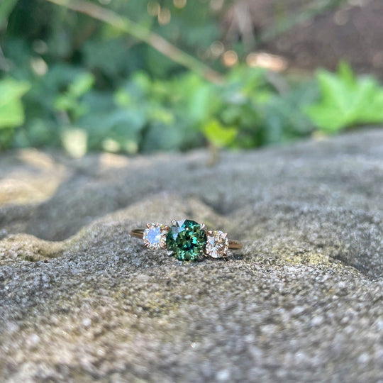 ‘HighWire Trilogy’ 1.33ct Australian Green sapphire & Argyle diamond ring Ring Jason Ree Design