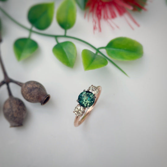 ‘HighWire Trilogy’ 1.33ct Australian Green sapphire & Argyle diamond ring Ring Jason Ree Design