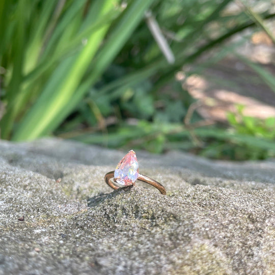 ‘HighWire Teardrop’ 1.50ct Morganite rose gold ring Ring Jason Ree Design