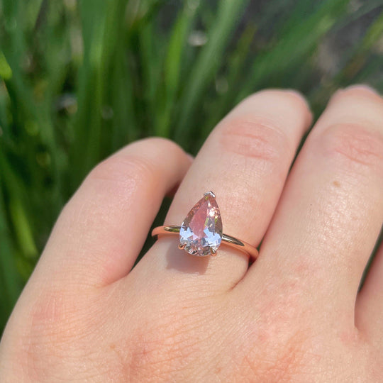 ‘HighWire Teardrop’ 1.50ct Morganite rose gold ring Ring Jason Ree Design