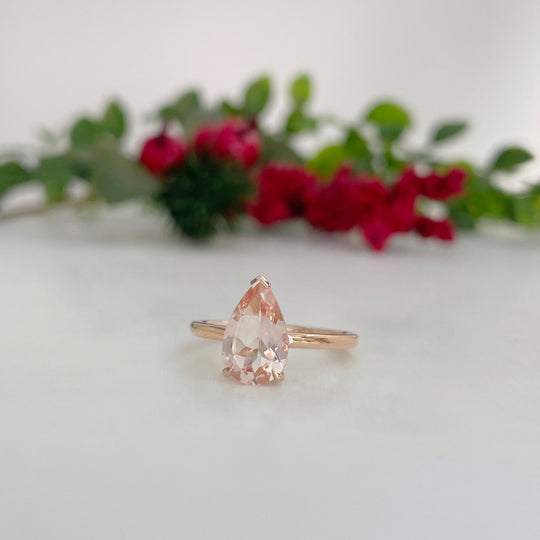 ‘HighWire Teardrop’ 1.50ct Morganite rose gold ring Ring Jason Ree Design