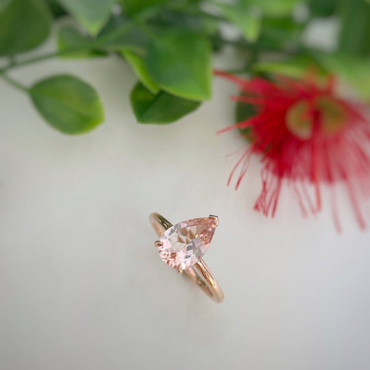 ‘HighWire Teardrop’ 1.50ct Morganite rose gold ring Ring Jason Ree Design