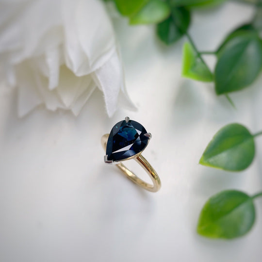 ‘HighWire Tear-drop’ 3.52ct pear-cut Australian dark blue sapphire ring Ring Jason Ree Design
