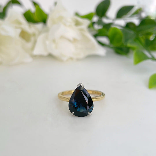 ‘HighWire Tear-drop’ 3.52ct pear-cut Australian dark blue sapphire ring Ring Jason Ree Design