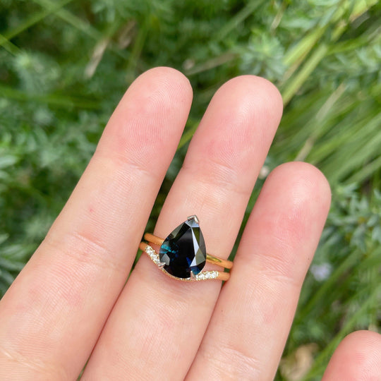 ‘HighWire Tear-drop’ 3.52ct pear-cut Australian dark blue sapphire ring Ring Jason Ree Design