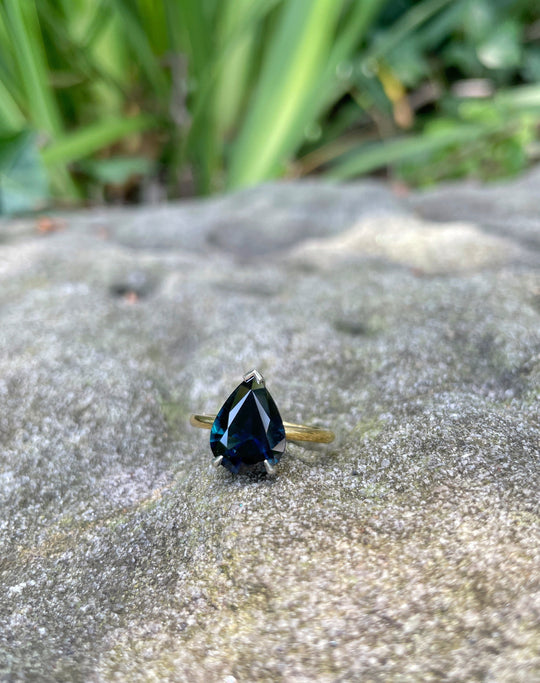 ‘HighWire Tear-drop’ 3.52ct pear-cut Australian dark blue sapphire ring Ring Jason Ree Design