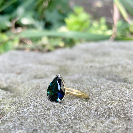‘HighWire Tear-drop’ 3.52ct pear-cut Australian dark blue sapphire ring Ring Jason Ree Design