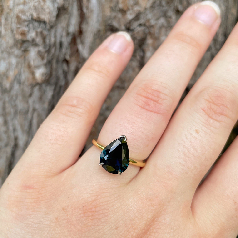 ‘HighWire Tear-drop’ 3.52ct pear-cut Australian dark blue sapphire ring Ring Jason Ree Design