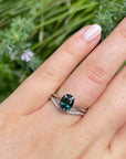 Wearing the "HighWire" 1.69ct teal Australian sapphire and platinum ring