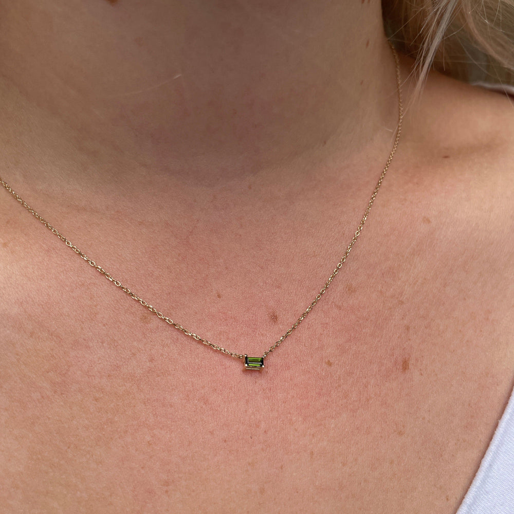 Green tourmaline baguette necklace Pendant Jason Ree Design 