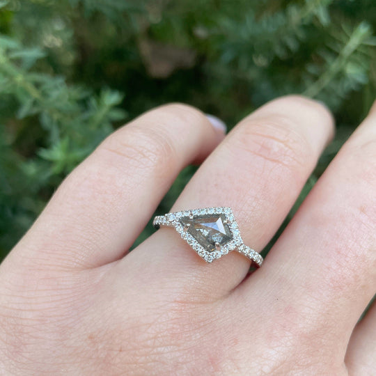 Natural Salt & Pepper 1.05ct Kite Shape Diamond White Gold Ring Ring Jason Ree Design