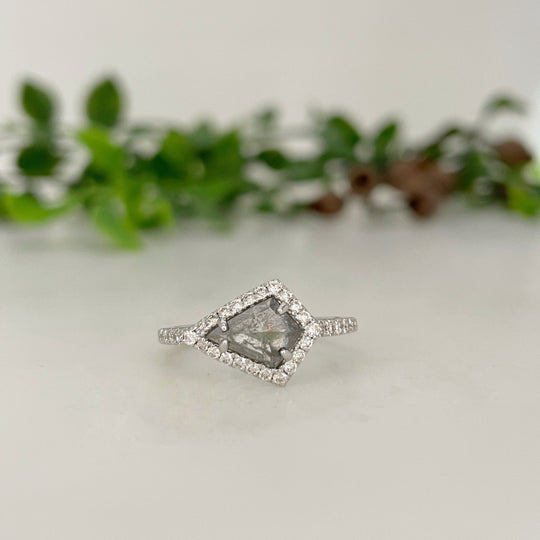 Natural Salt & Pepper 1.05ct Kite Shape Diamond White Gold Ring Ring Jason Ree Design