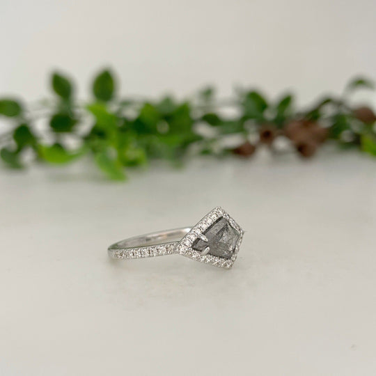 Natural Salt & Pepper 1.05ct Kite Shape Diamond White Gold Ring Ring Jason Ree Design