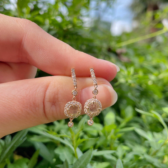 18ct Rose Gold Natural Diamond Slice Dangle Earrings Earrings Jason Ree Design