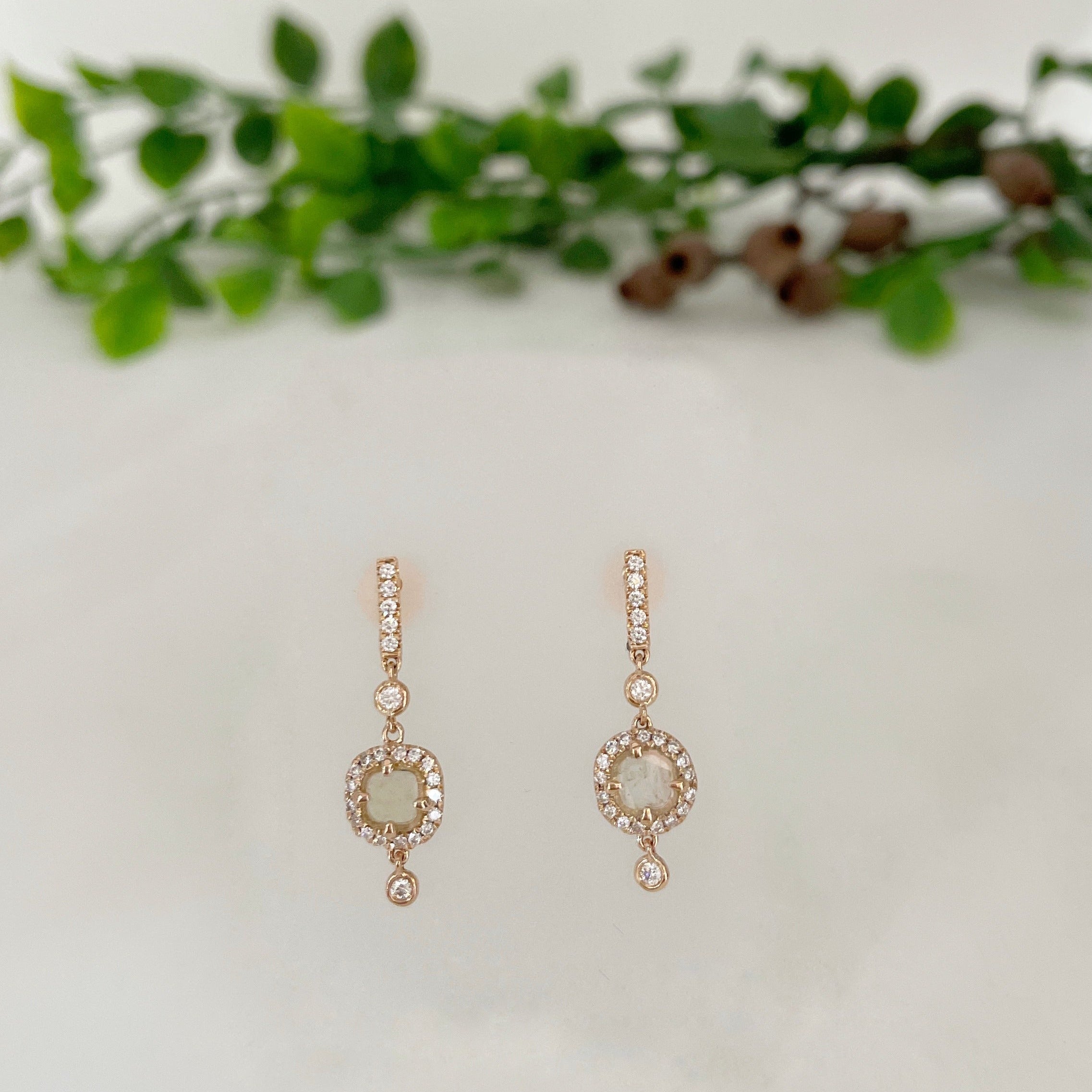 18ct Rose Gold Natural Diamond Slice Dangle Earrings Earrings Jason Ree Design