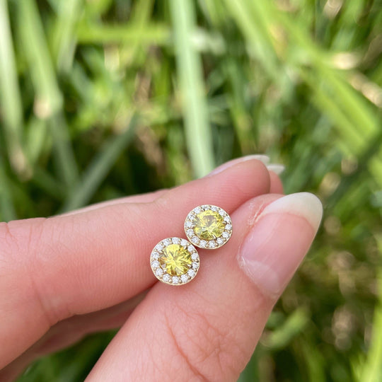 'Angelica' Golden Australian Sapphire & Diamond Halo Earrings Earrings Jason Ree Design