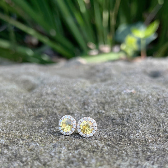 'Angelica' Golden Australian Sapphire & Diamond Halo Earrings Earrings Jason Ree Design