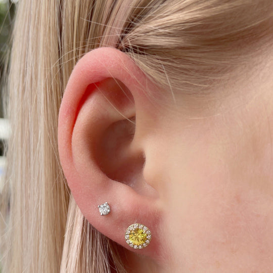 'Angelica' Golden Australian Sapphire & Diamond Halo Earrings Earrings Jason Ree Design
